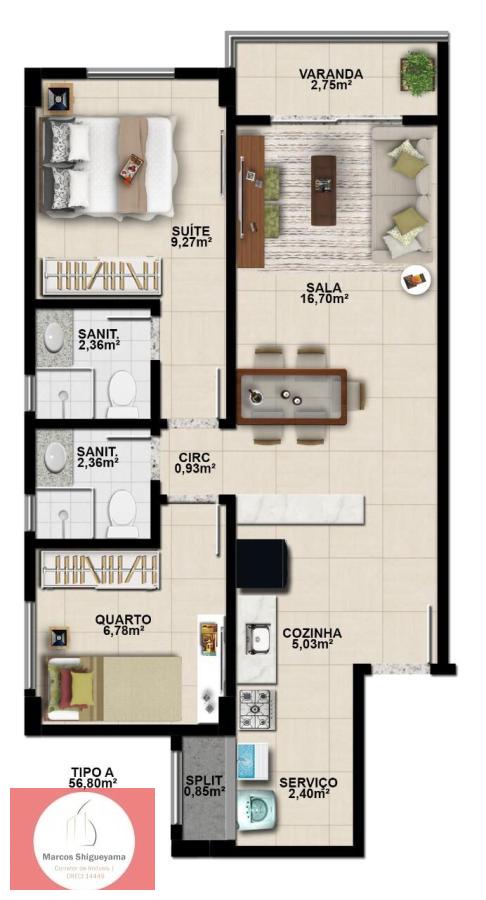 Apartamento à venda com 2 quartos, 57m² - Foto 3